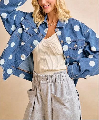 z   Polka Dot Denim Jacket