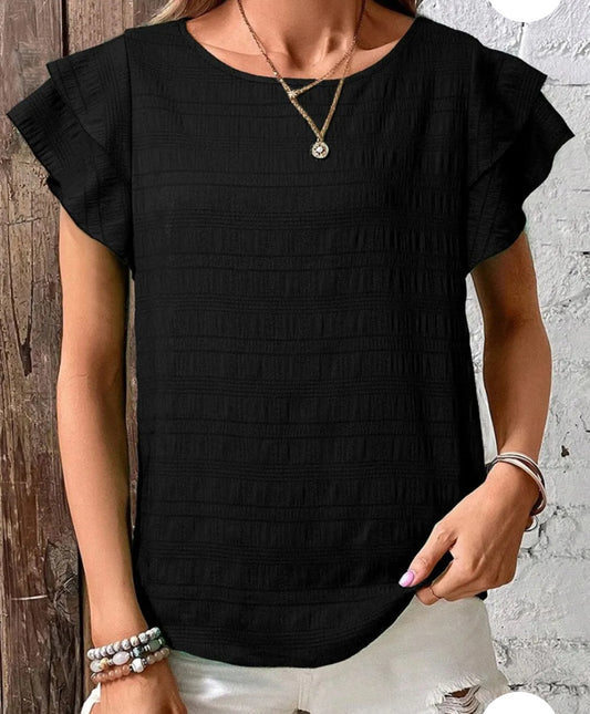 z   Round Neck Ruffled Layered Short Sleeve Blouse ( $5 OFF)