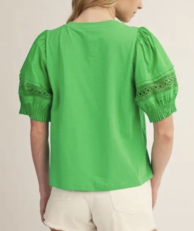 z   Green Lace Accent Top