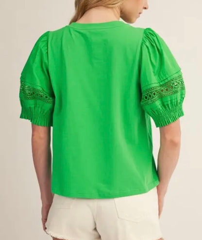 z   Green Lace Accent Top