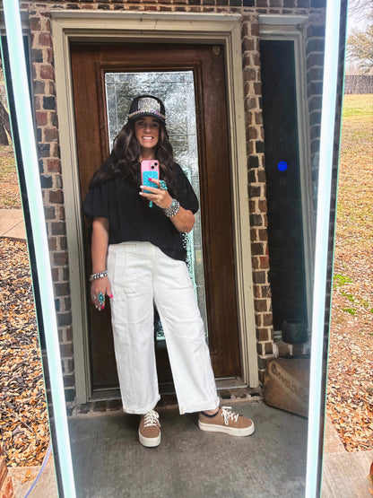 z   Risen High Rise Cream Barrel Pants