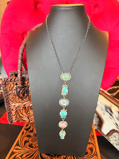 Six Mixed Stone Sterling Silver Native American Necklace By Vicky Hicks