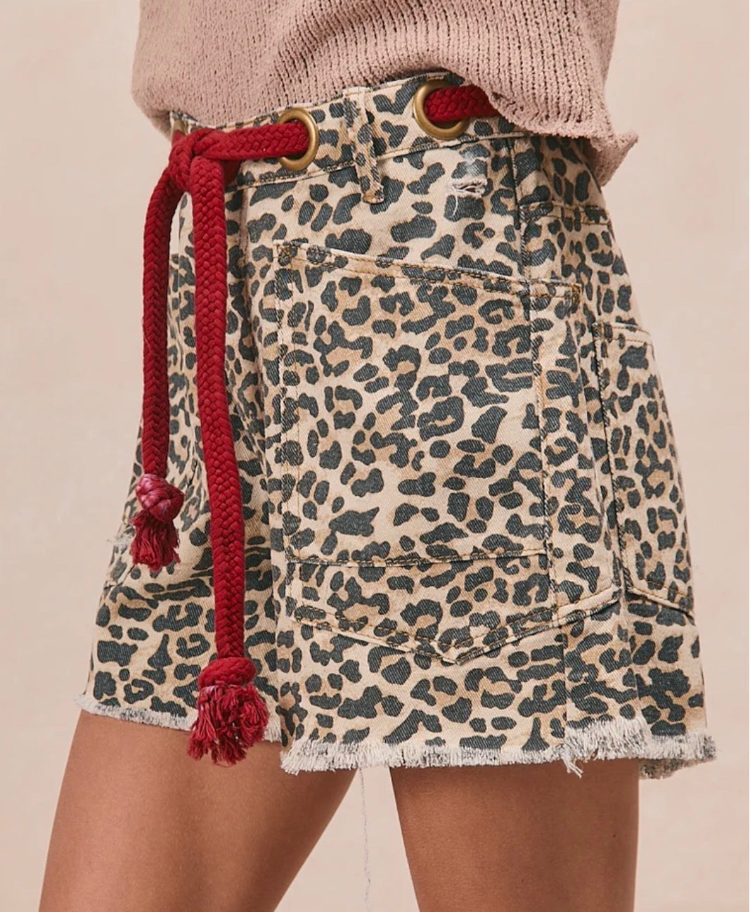 z   Leopard Denim Shorts