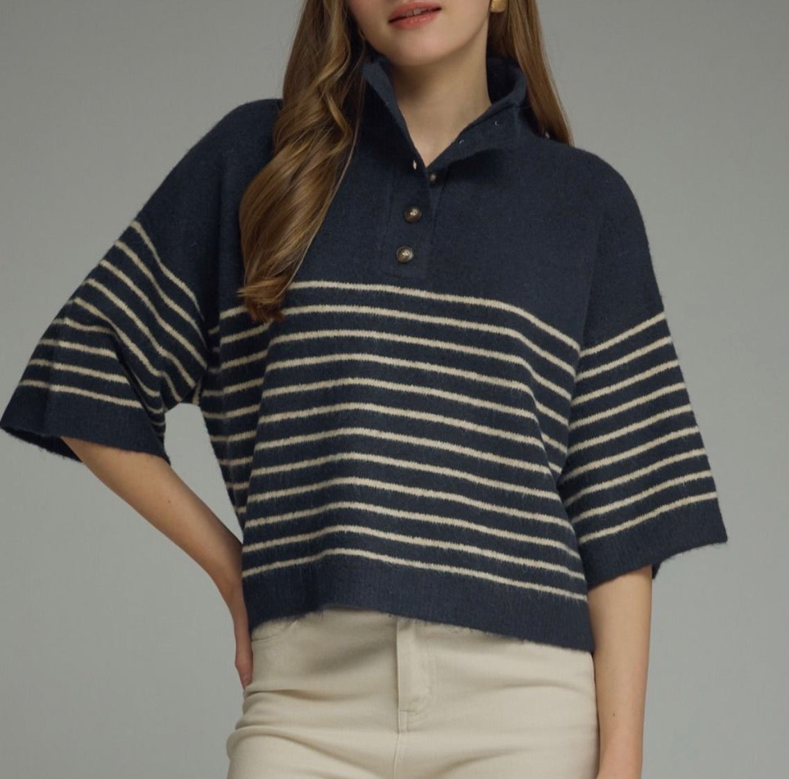 z   Striped Navy Knit Top