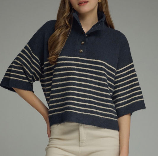 z   Striped Navy Knit Top
