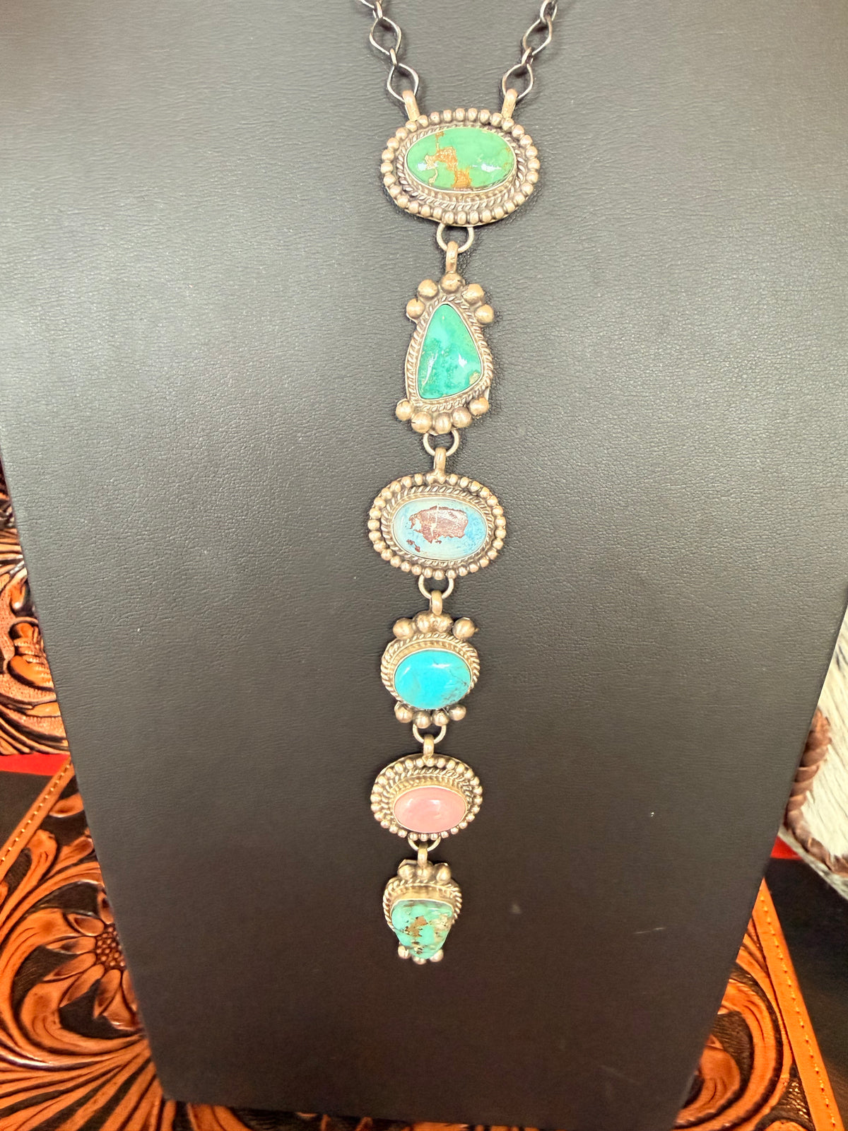 Six Mixed Stone Sterling Silver Native American Necklace By Vicky Hicks
