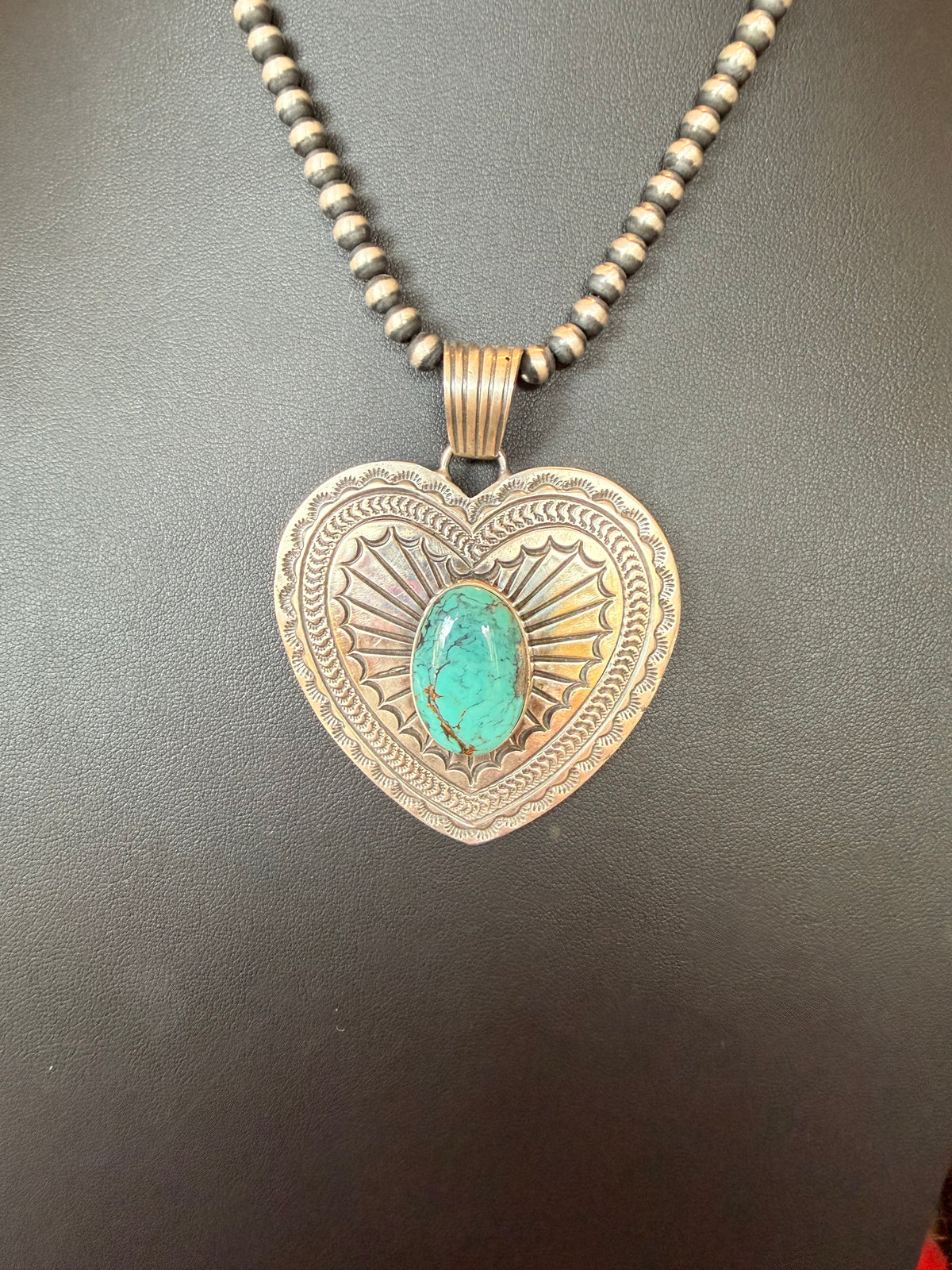 Sterling Silver Heart Pendant with Kingman Turquoise By June Delgarito