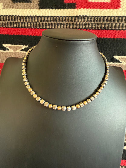 Mixed Sterling Silver Navajo Pearls and Gold Filled Beaded Necklace 16" Long