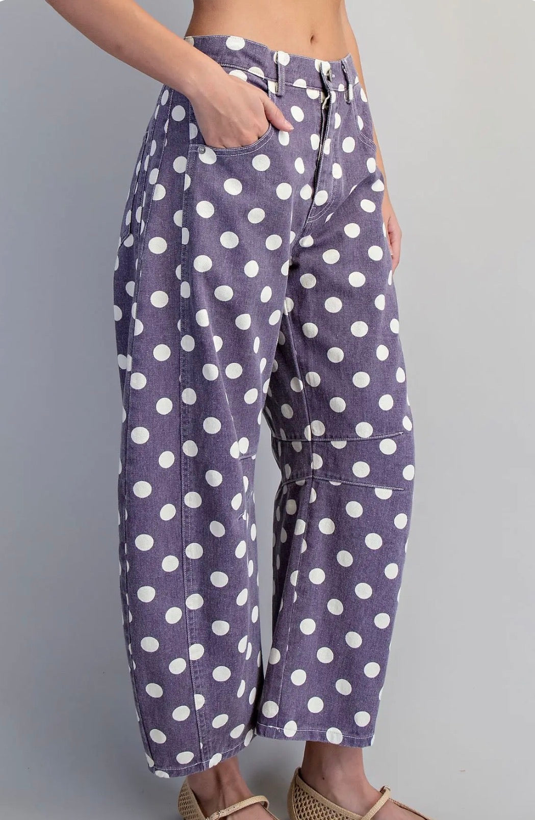 z   Mineral Washed Polka Dot Barrel Pant