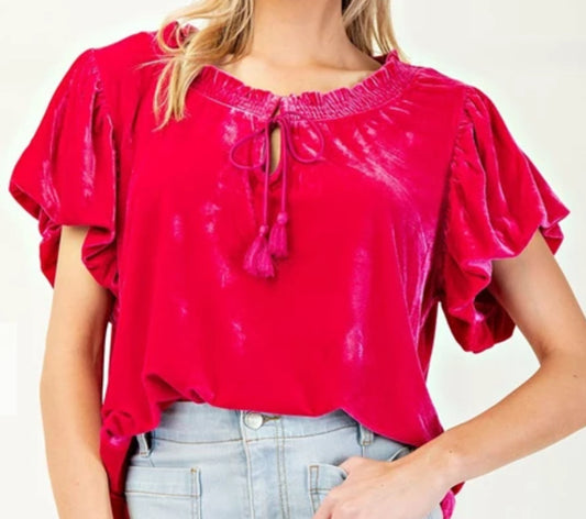z   Velvet Drawstring Top