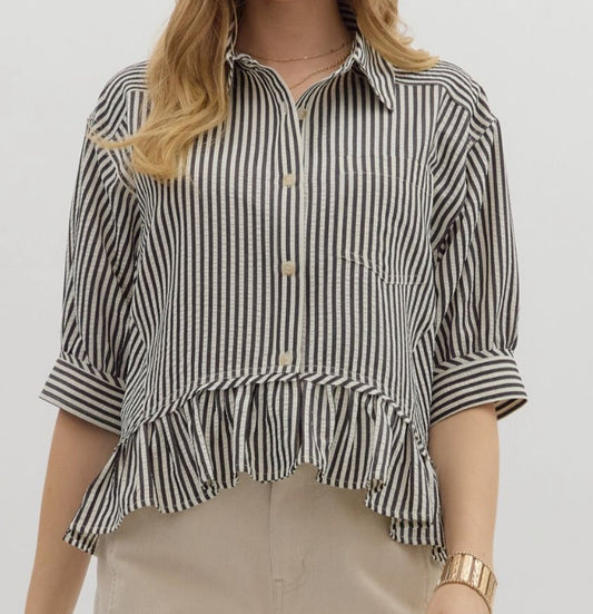 z   Striped Ruffle Top