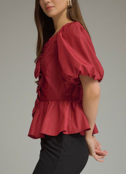 z   Puffed Sleeve Ruffle Top