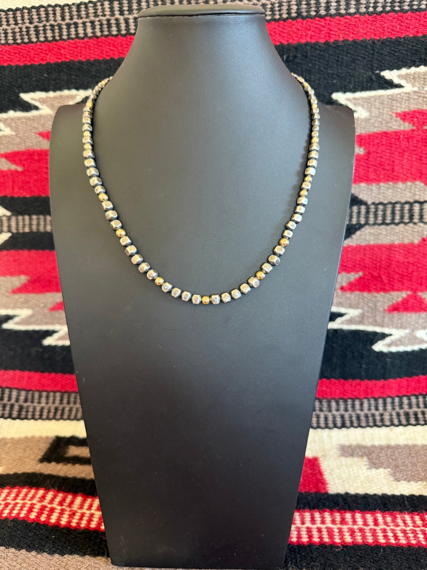 Mixed Sterling Silver Navajo Pearls and Gold Filled Beaded Necklace 22" Long