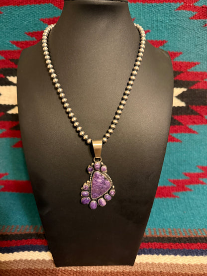 Sterling Silver and Charoite Cluster Pendant