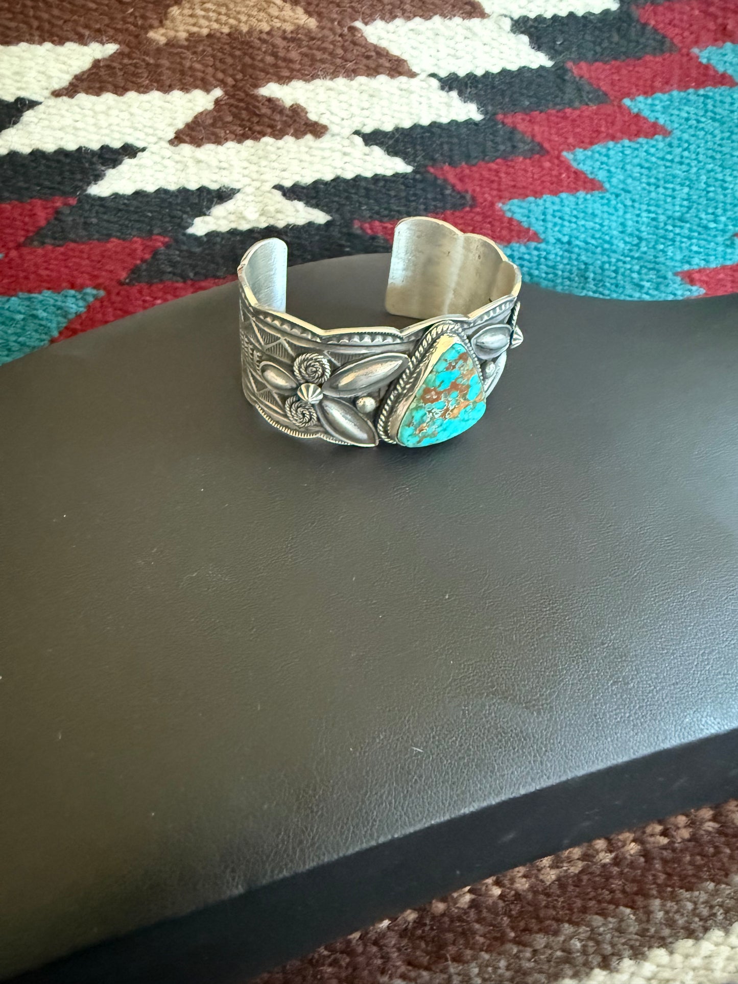 Sterling Silver Royston Turquoise Cuff with detailing