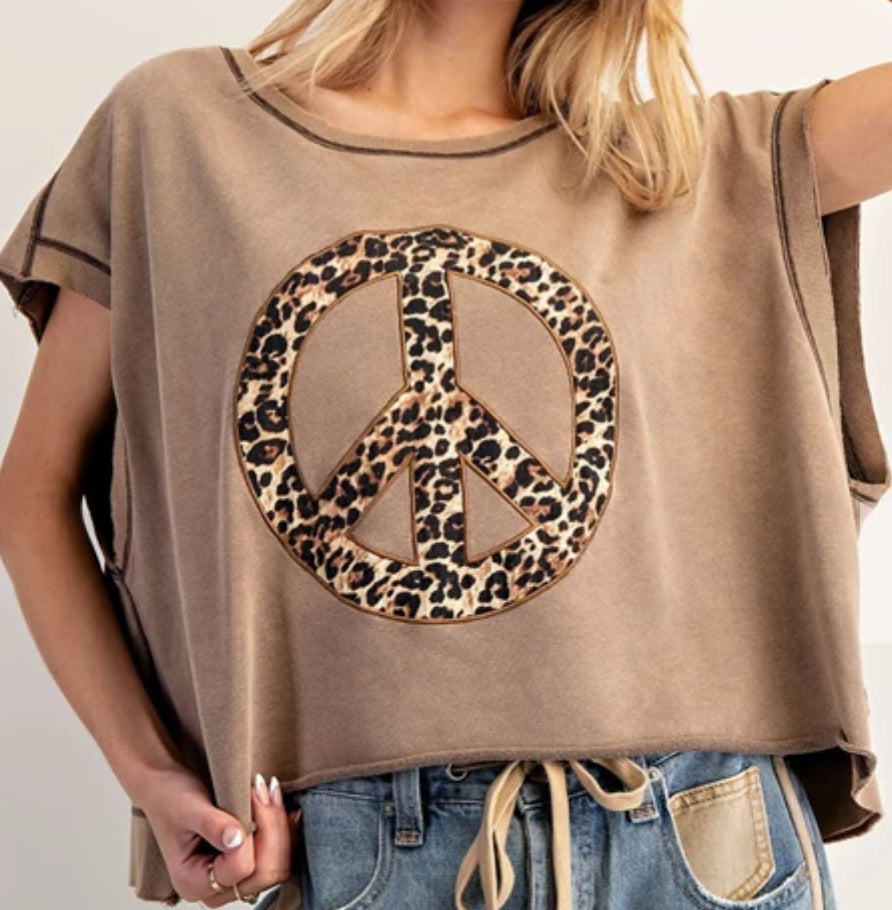 z   Mineral Washed Leopard Peace Open Back Top