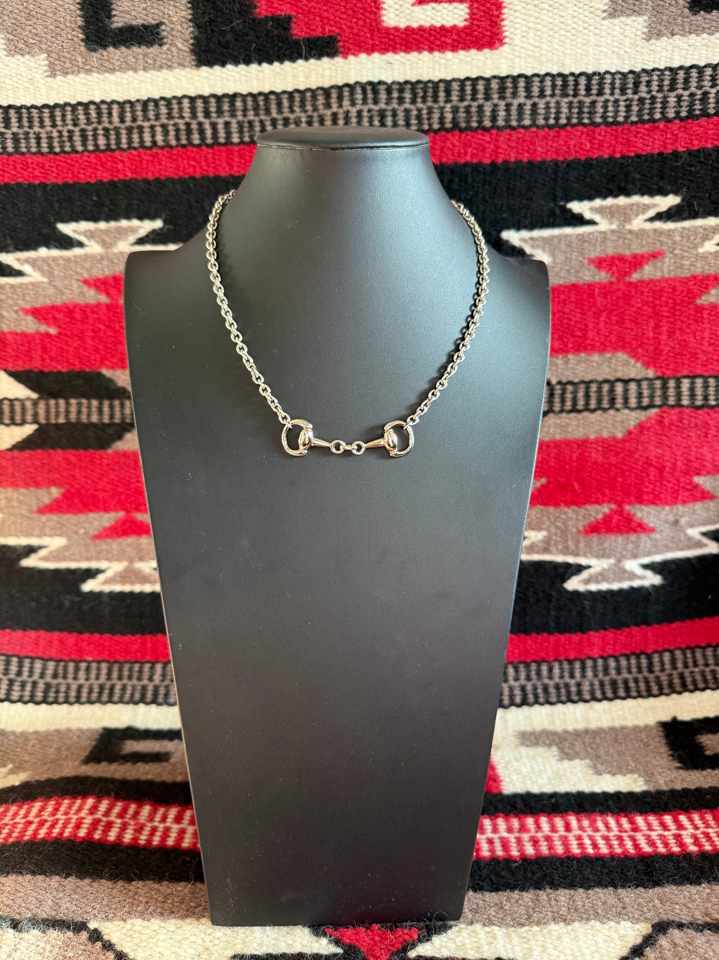 v2  Mini Full Snaffle Bit Silver Necklace 18" Long