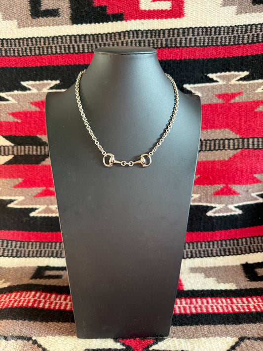 v2  Mini Full Snaffle Bit Silver Necklace 18" Long
