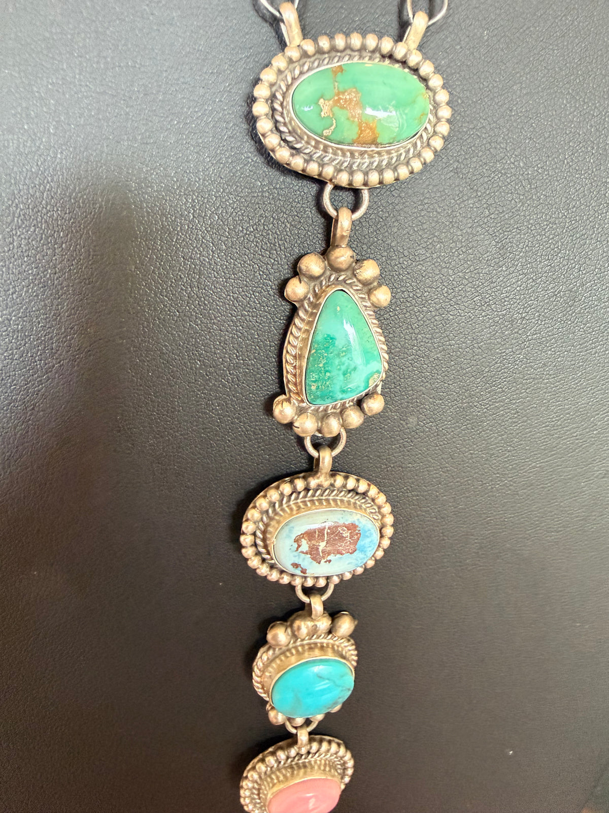 Six Mixed Stone Sterling Silver Native American Necklace By Vicky Hicks