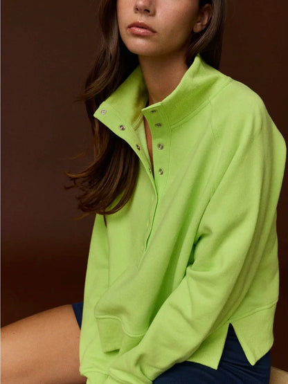 z   Lime Green Mock Neck Pullover