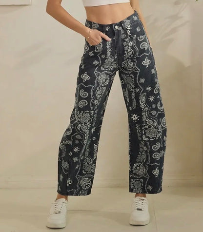 z   Paisley Printed Denim Pants