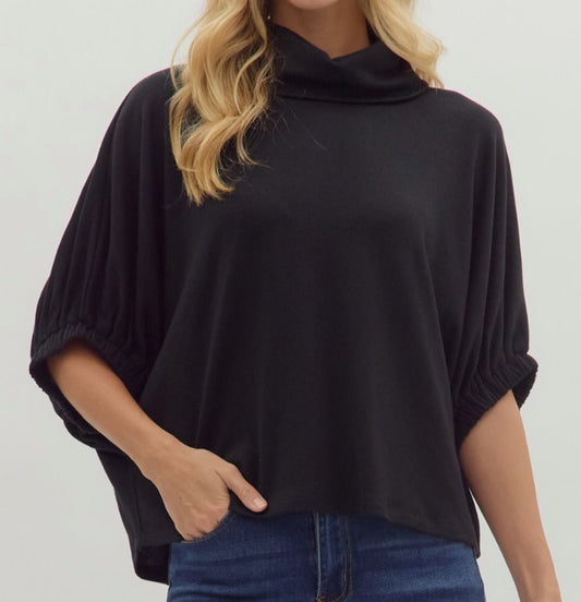 z   Solid Black Dolman Half Sleeve Top