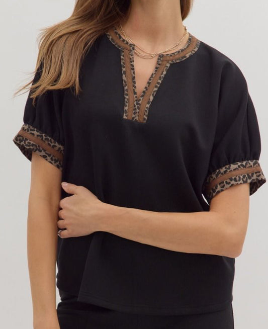 z   A Touch of Leopard Top Black