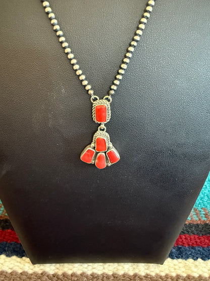 Red Coral Cluster Navajo Pearl Necklace 20" Long