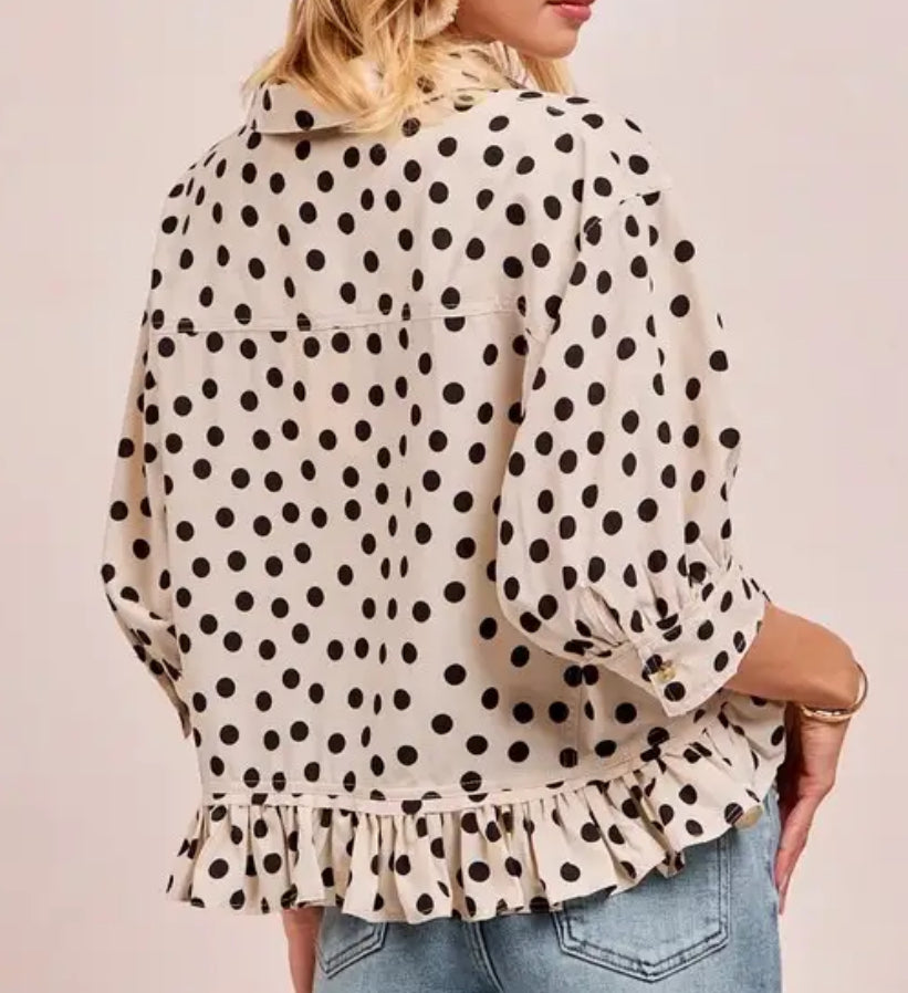 z   Polka Dot Printed Peplum Top