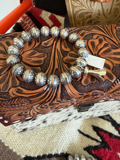 LI   Sterling Silver Stretch Bracelet with Stamped Beads and Squash Charm