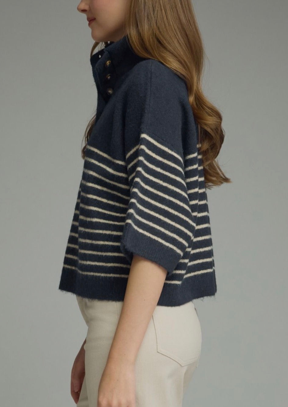 z   Striped Navy Knit Top