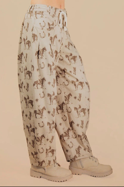 z   Western Graphic Barrel Pants