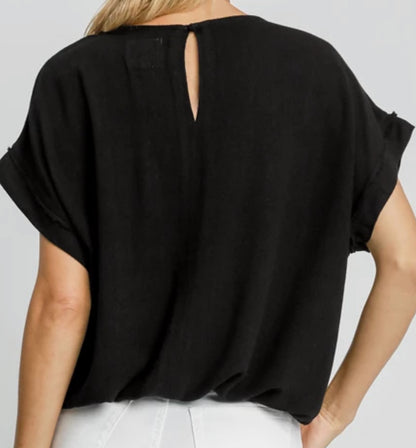 z   Drawstring Linen Blend Top