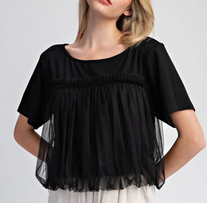 z   Tulle Mesh Short Sleeve Top