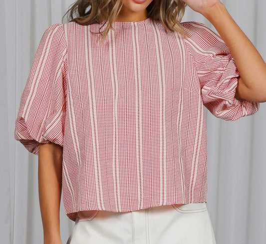 z   Red Plaid Top Bow Accent