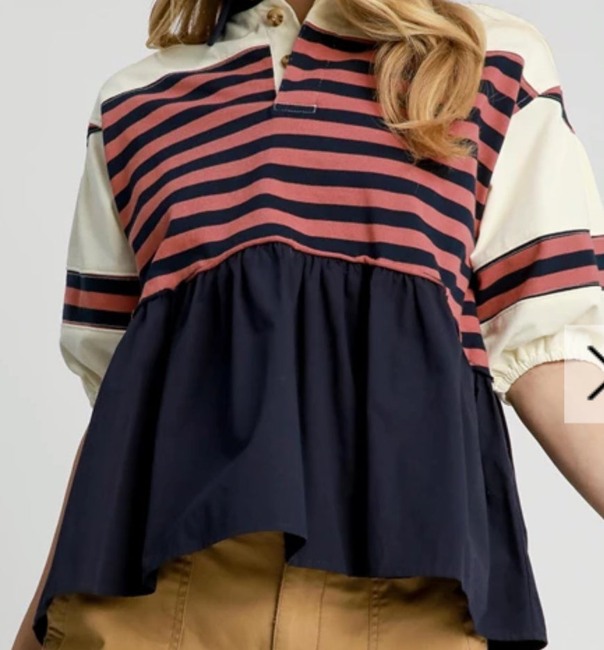 z   Striped Contrast Dolman Top