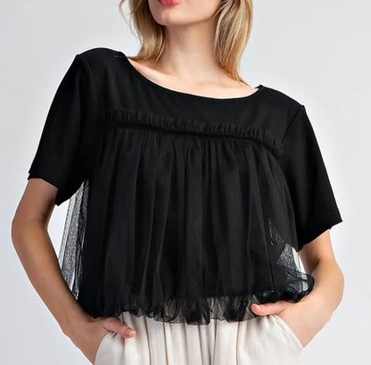 z   Tulle Mesh Short Sleeve Top