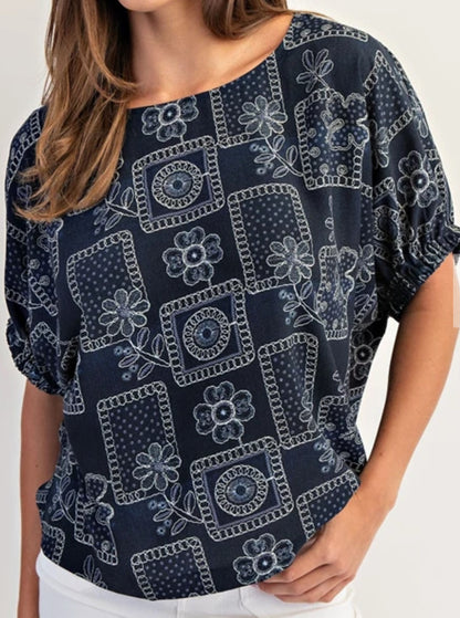 z   Floral Patchwork Printed Dolman Sleeve Top