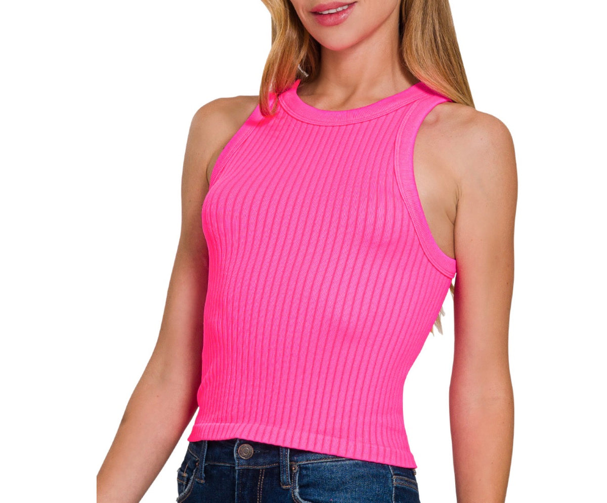 z   Seamless Ribbed Crop Tank Top Nion Fuchsia