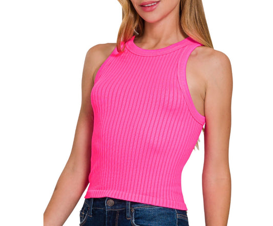 z   Seamless Ribbed Crop Tank Top Nion Fuchsia