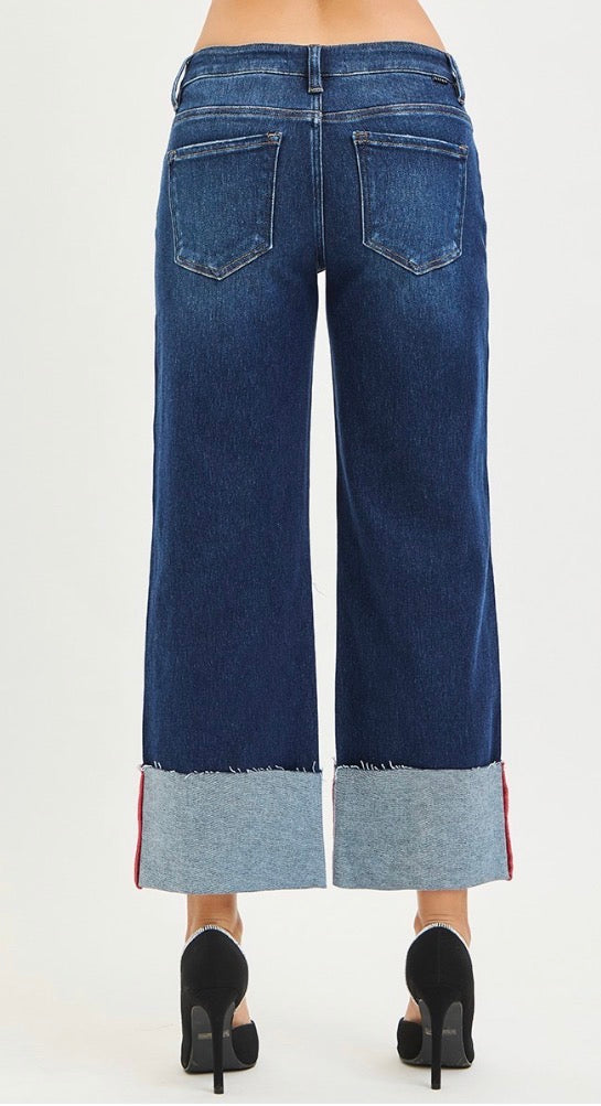z   Risen Tummy Control Mid Rise Crop Wide Cuffed Jeans