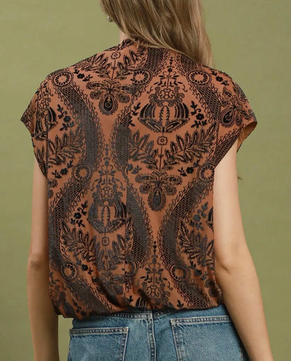 z   Velvet Boxy Short Sleeve Top Camel