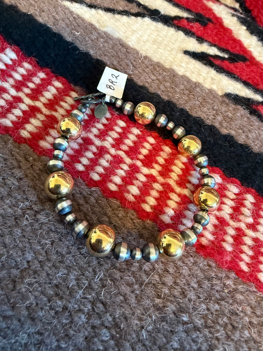 Style BR2  Sterling Silver Navajo Pearl and Gold Bracelet