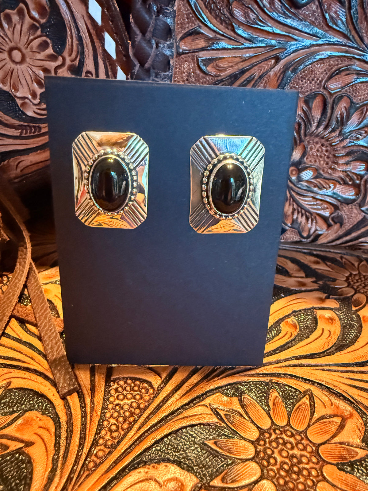 Sterling Silver Rectangle Black Onyx Earrings