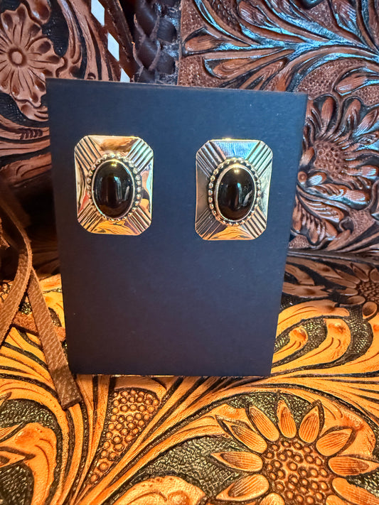 Sterling Silver Rectangle Black Onyx Earrings