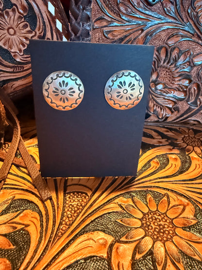 Handmade Sterling Silver Concho Earrings  By Raymond Coriz