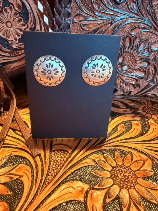 Handmade Sterling Silver Concho Earrings  By Raymond Coriz