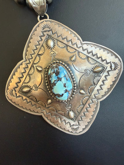 Sterling Silver Stamped Pendant with Golden Hills Stone By Gilbert Lee