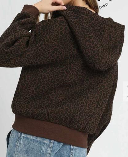 z   Leopard Print Zip-Up Hoodie