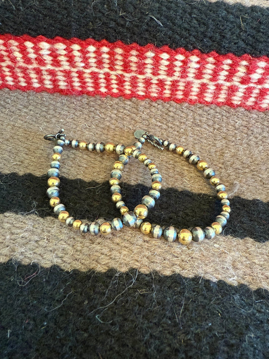 Style BR1  Sterling Silver Navajo Pearl and Gold Bracelet